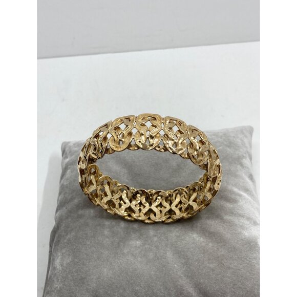 Gold Coated Sterling Silver Filigree Weave Wide Bangle Bracelet Turkey - Picture 9 of 11